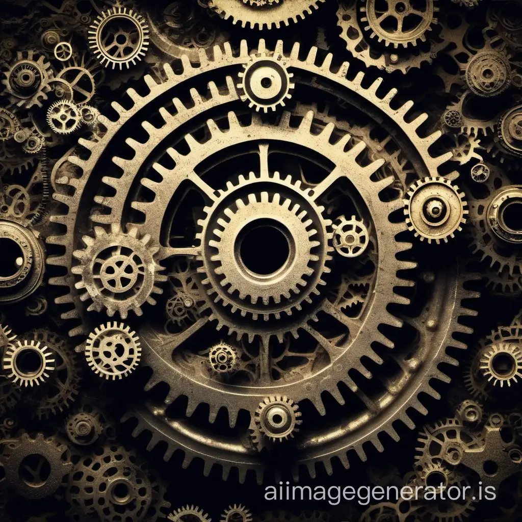 An explosive background and in the center of the image a series of gears