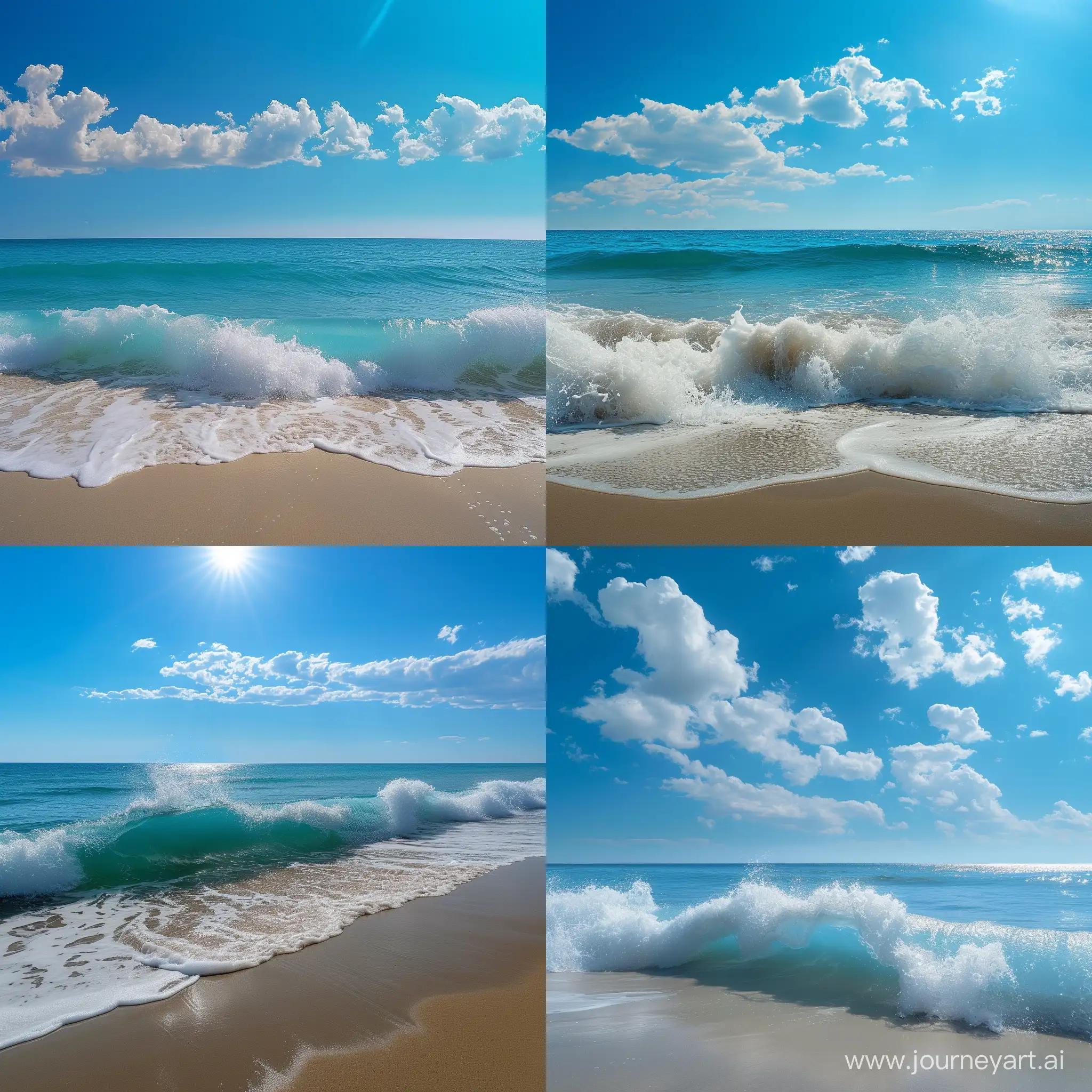 Sunny-Seashore-with-Approaching-Blue-Wave