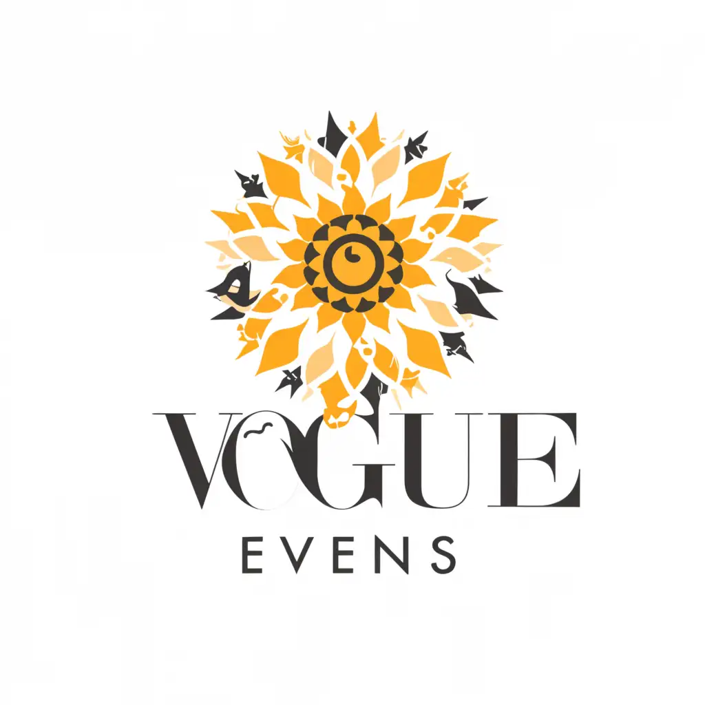 a logo design,with the text "VOGUE EVENTS", main symbol:Sunflower, lines shaped like small cats,complex,be used in Animals Pets industry,clear background