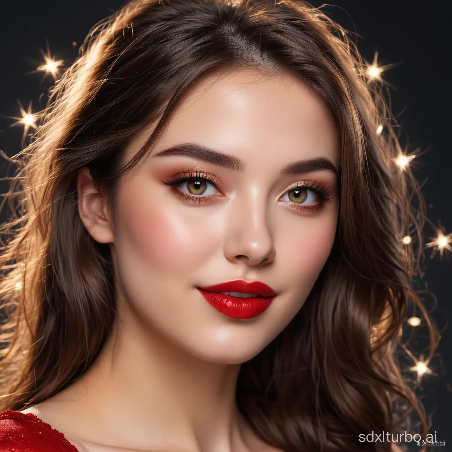 The bright eyes of the beauty, like shining stars, are full of wisdom and agility; while the slightly curved red lips, seem like a smiling fairy, enchanting people.