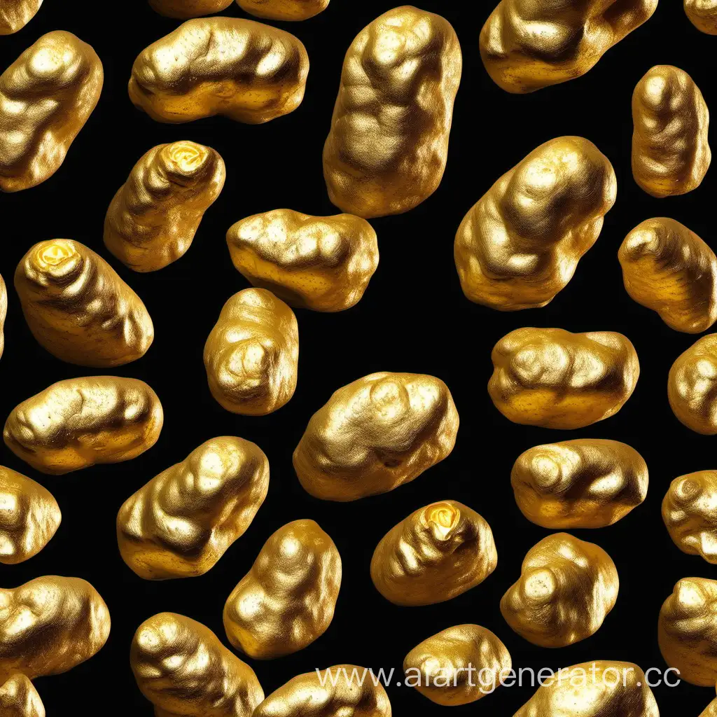 картофель в виде золота 
на черном фоне