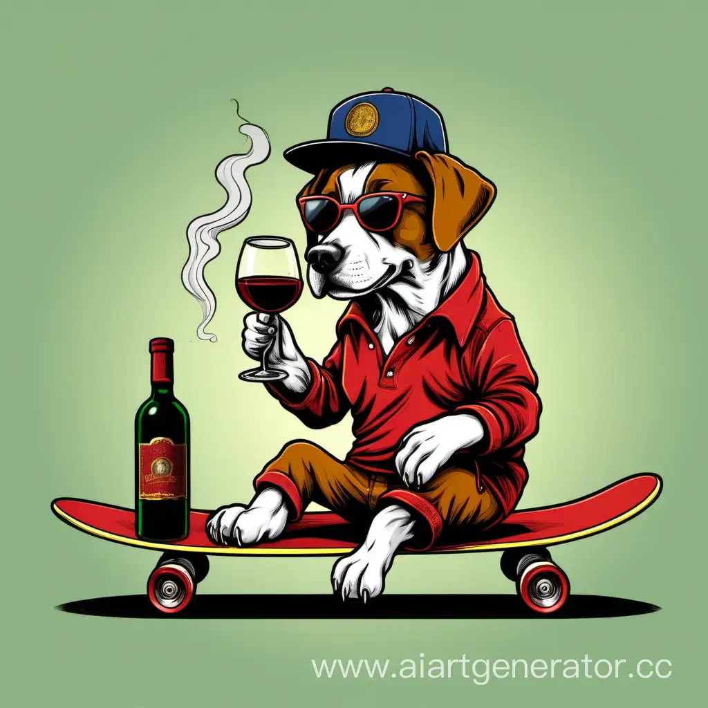 Savvy-Skateboarding-Dog-Enjoying-Cigar-and-Wine