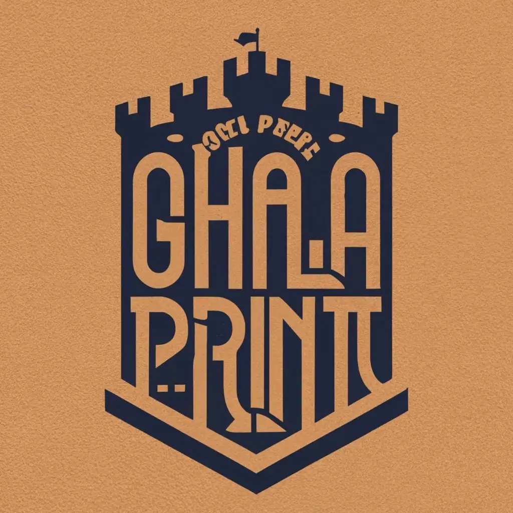 logo, castle, with the text "Ghala Print", typography