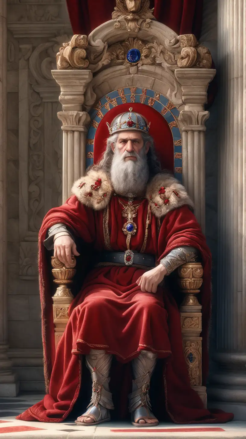 RedAdorned Ancient European Man on Throne in Palace