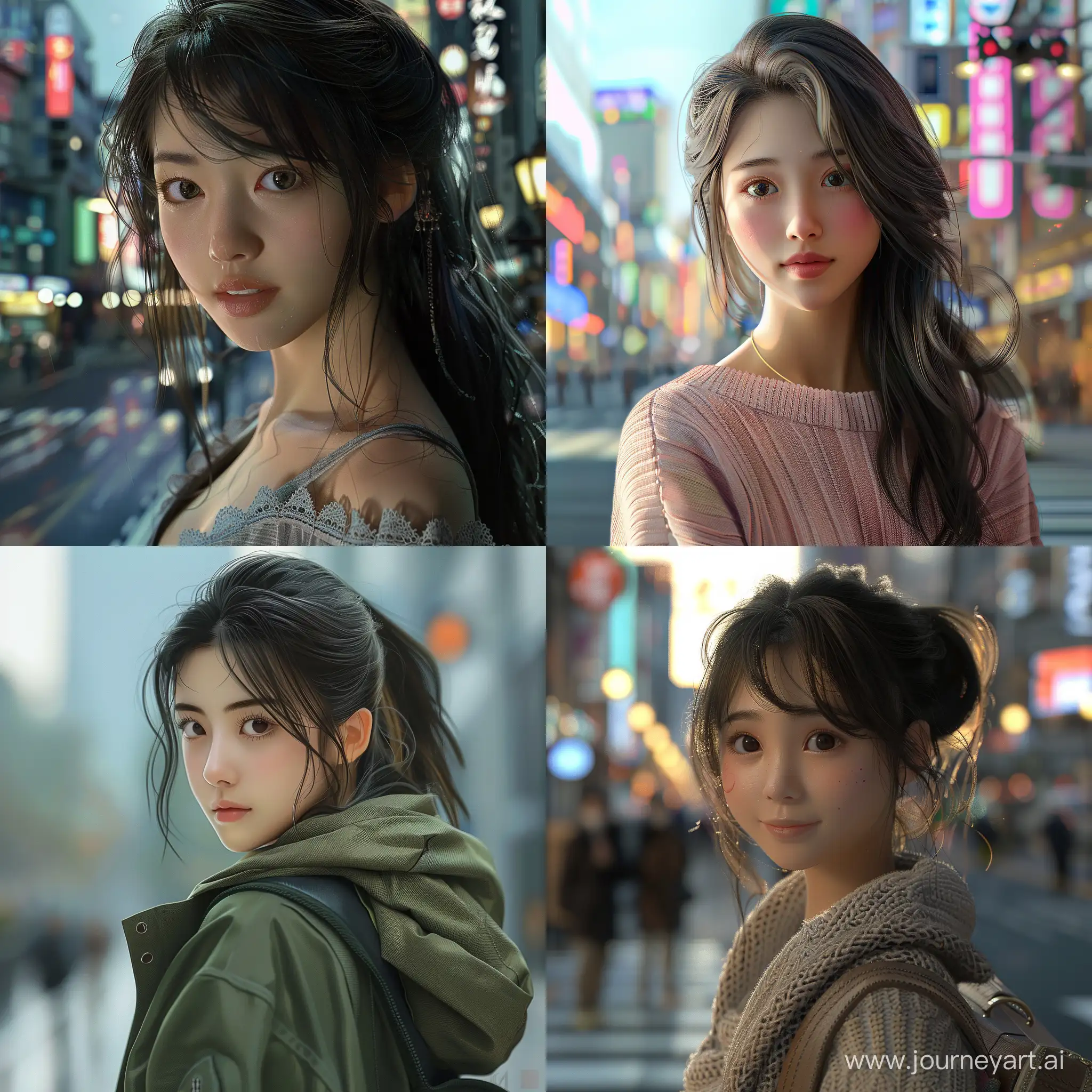 asian girl, cute, full dimensions, city, realistic photo