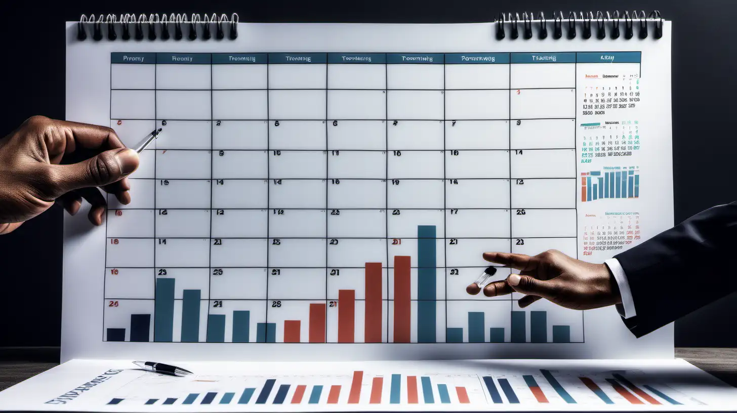 graphs showing upward trends, a calendar marking strategic planning milestones, and perhaps a transparent silhouette of a handshake, representing partnerships and teamwork. These elements signify the strategic planning, financial forecasting, and talent acquisition strategies crucial for business elevation.