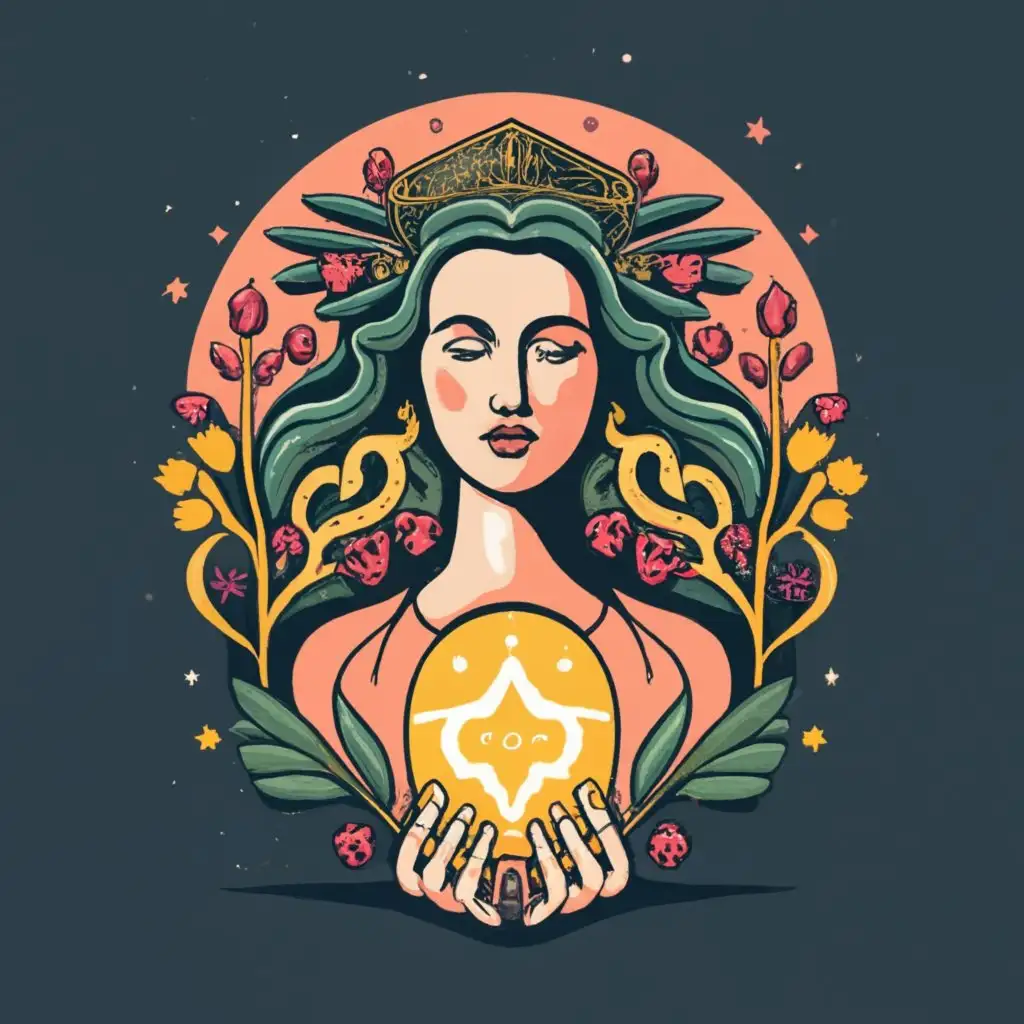 logo, Goddess, with the text "Goddess, discovery, light treasure, nature", typography