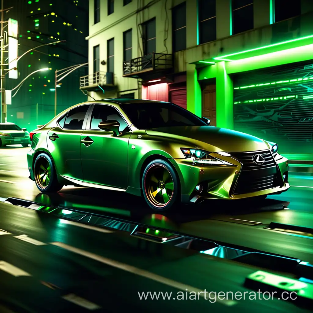 Green-Lexus-250-2008-Driving-Through-Cyberpunk-City-Neon-Lights