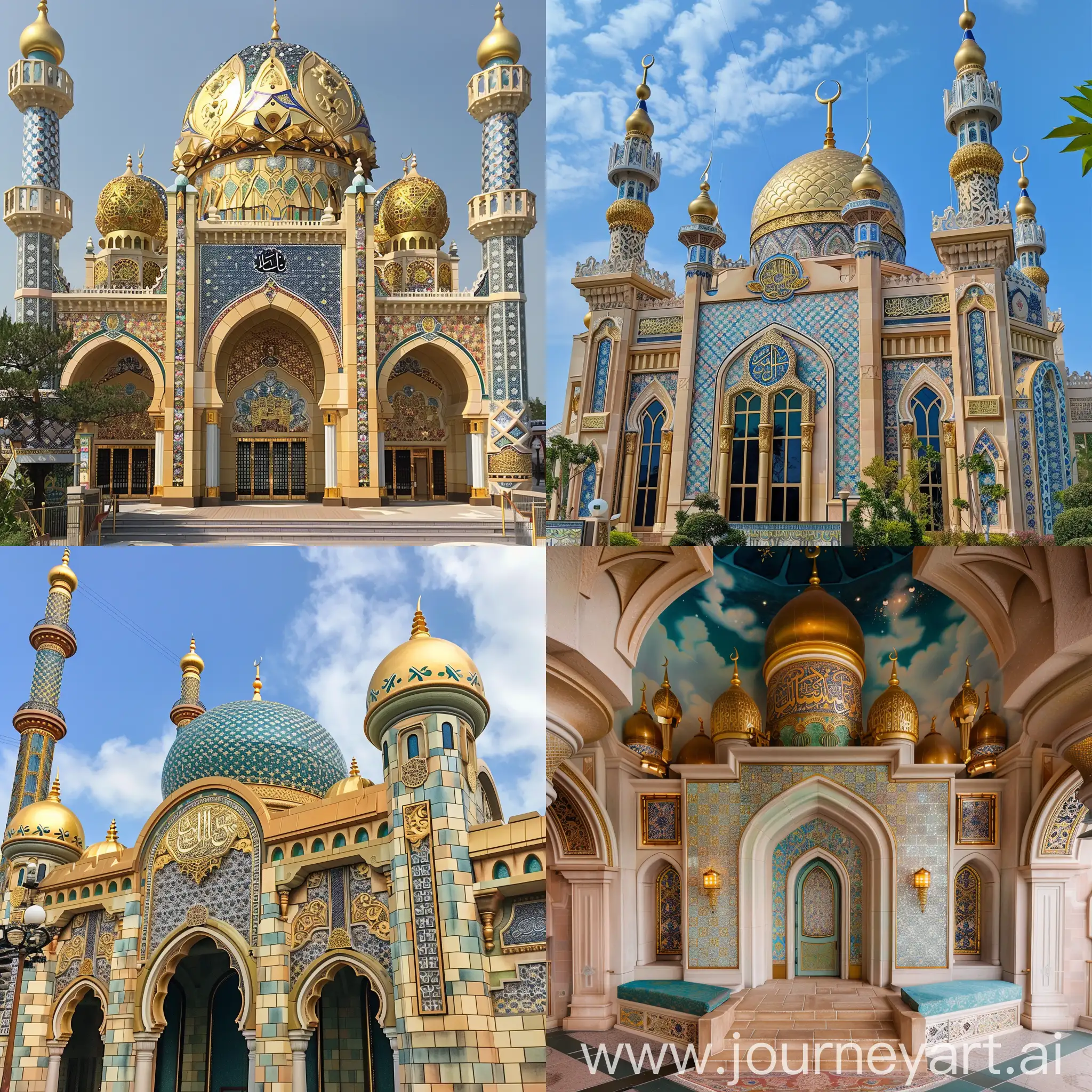 Golden-Ornaments-and-Persian-Tiles-Adorning-Mosque-at-Tokyo-Disney-Sea-Theme-Park
