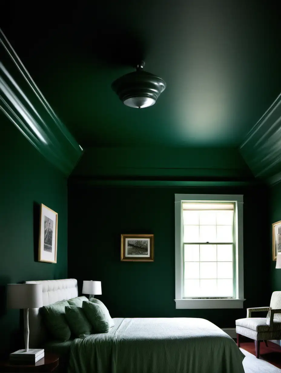 dark green room with same color ceiling



