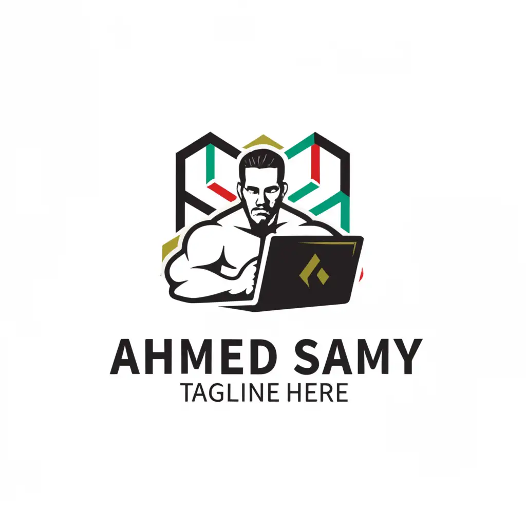 LOGO-Design-For-Ahmed-Samy-Muscular-Man-Working-on-Laptop-with-Clear-Background