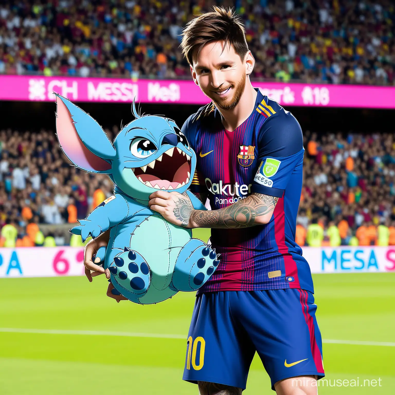 Stitch Sewing a Soccer Ball with Messi