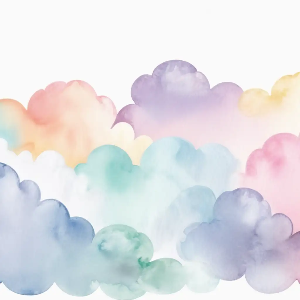 watercolore styled pastel cloud long border with white background
