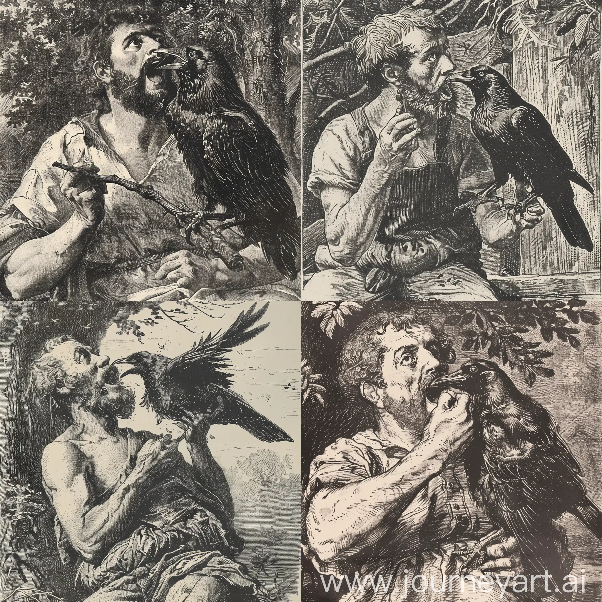 Allegory-of-Being-Proven-Wrong-Man-Eating-a-Crow-in-19th-Century-Lithograph