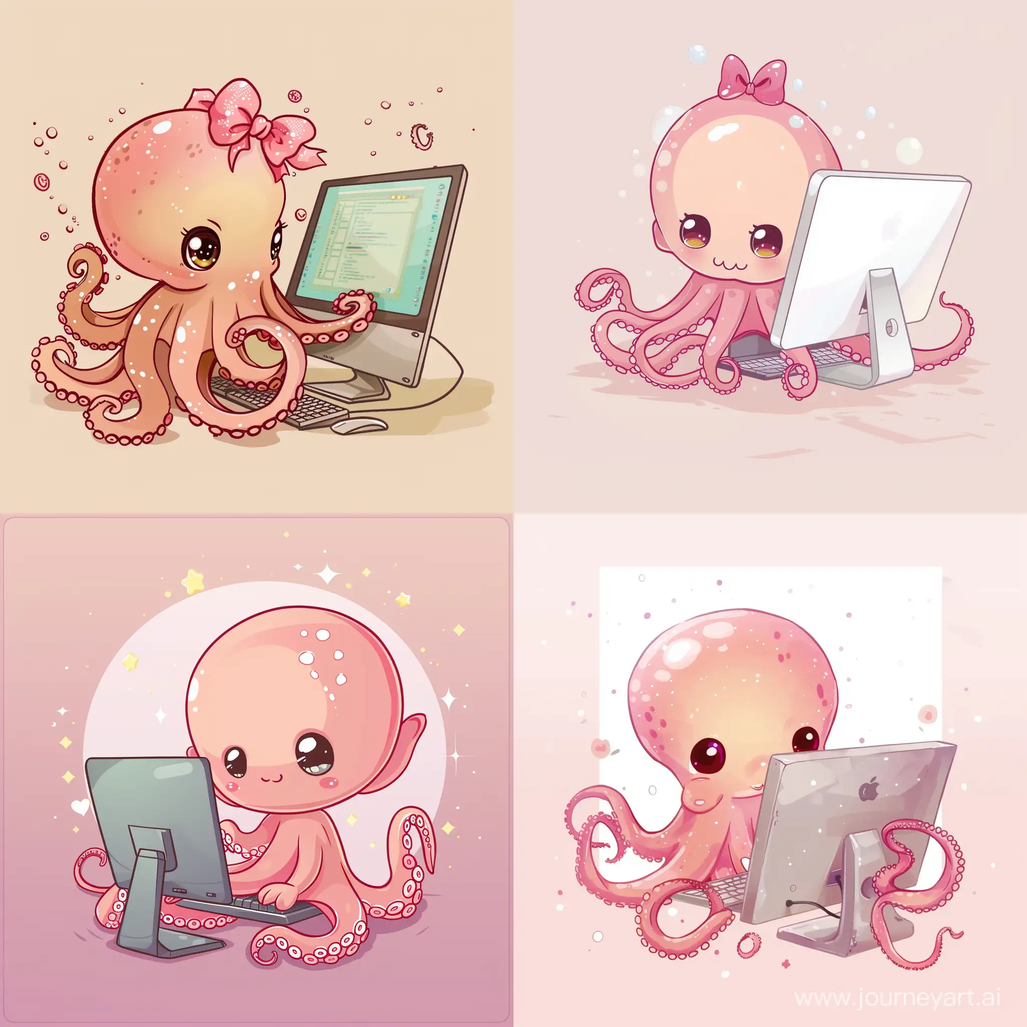 Adorable-Kawaii-Octopus-Engaged-in-Computer-Work