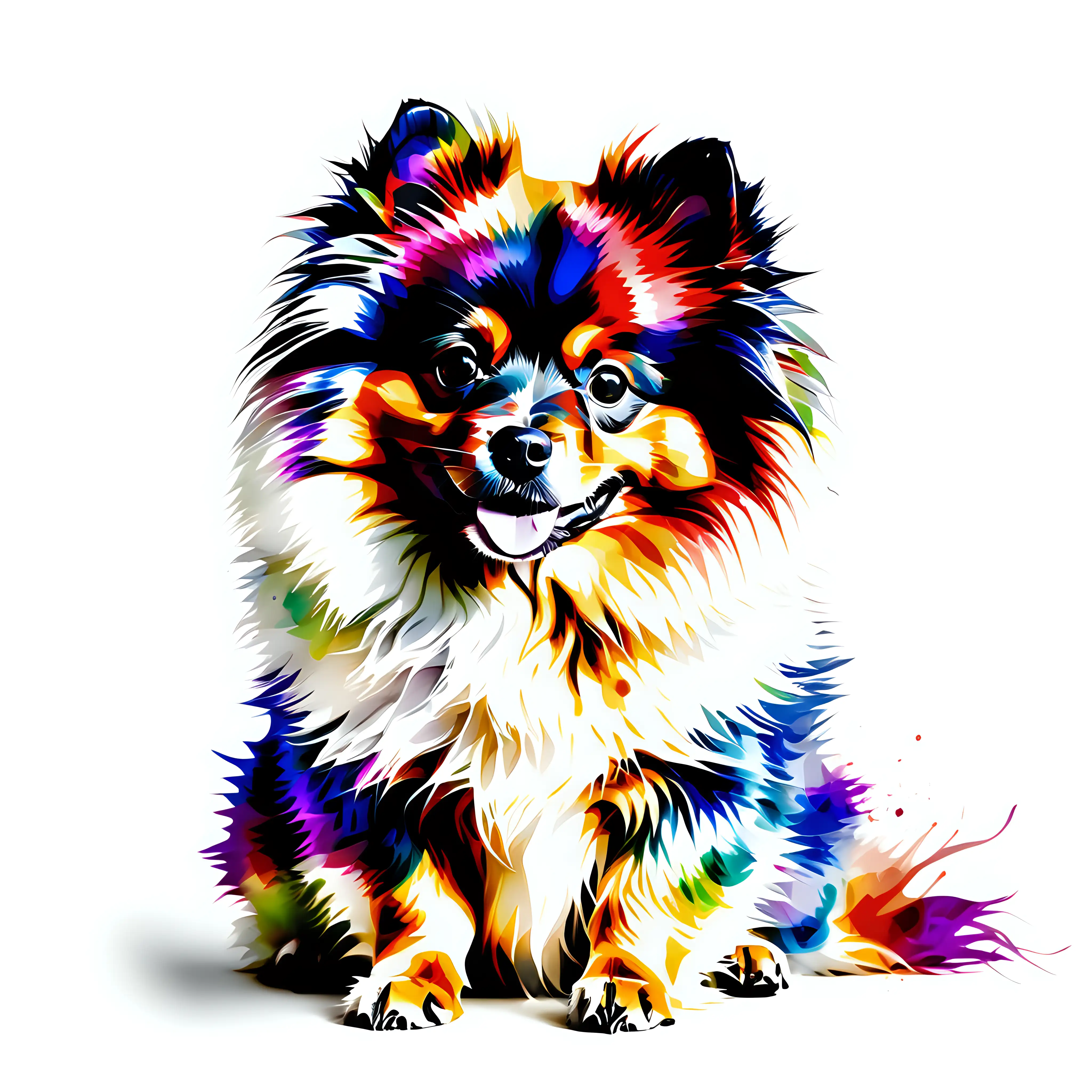 Vibrant Watercolor Painting of a Multicolored Puppie German Spitz on White Background