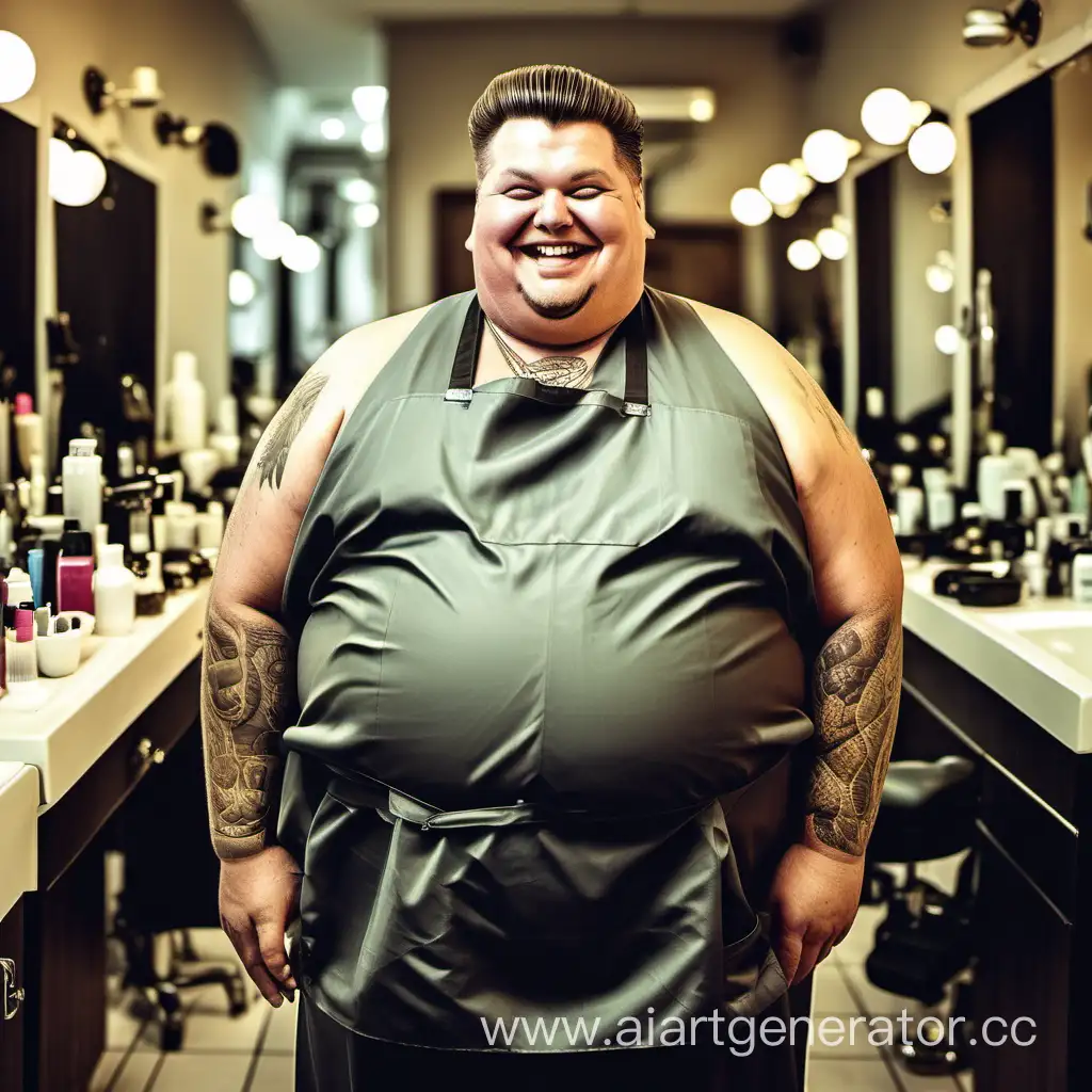 Very fat hairdresser smiling