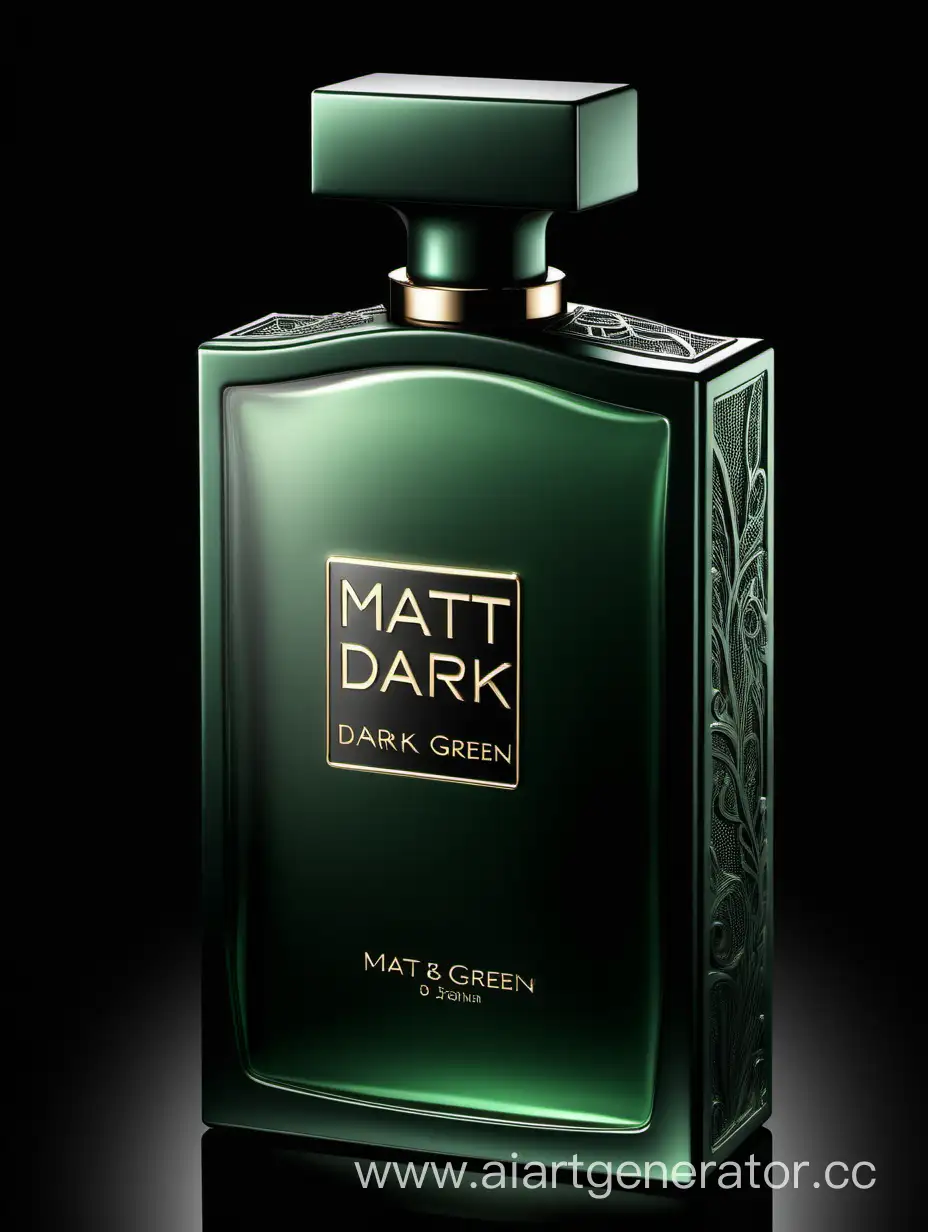 Elegant-Matt-Dark-Green-Perfume-Bottle-with-Text-Logo-on-Black-Background