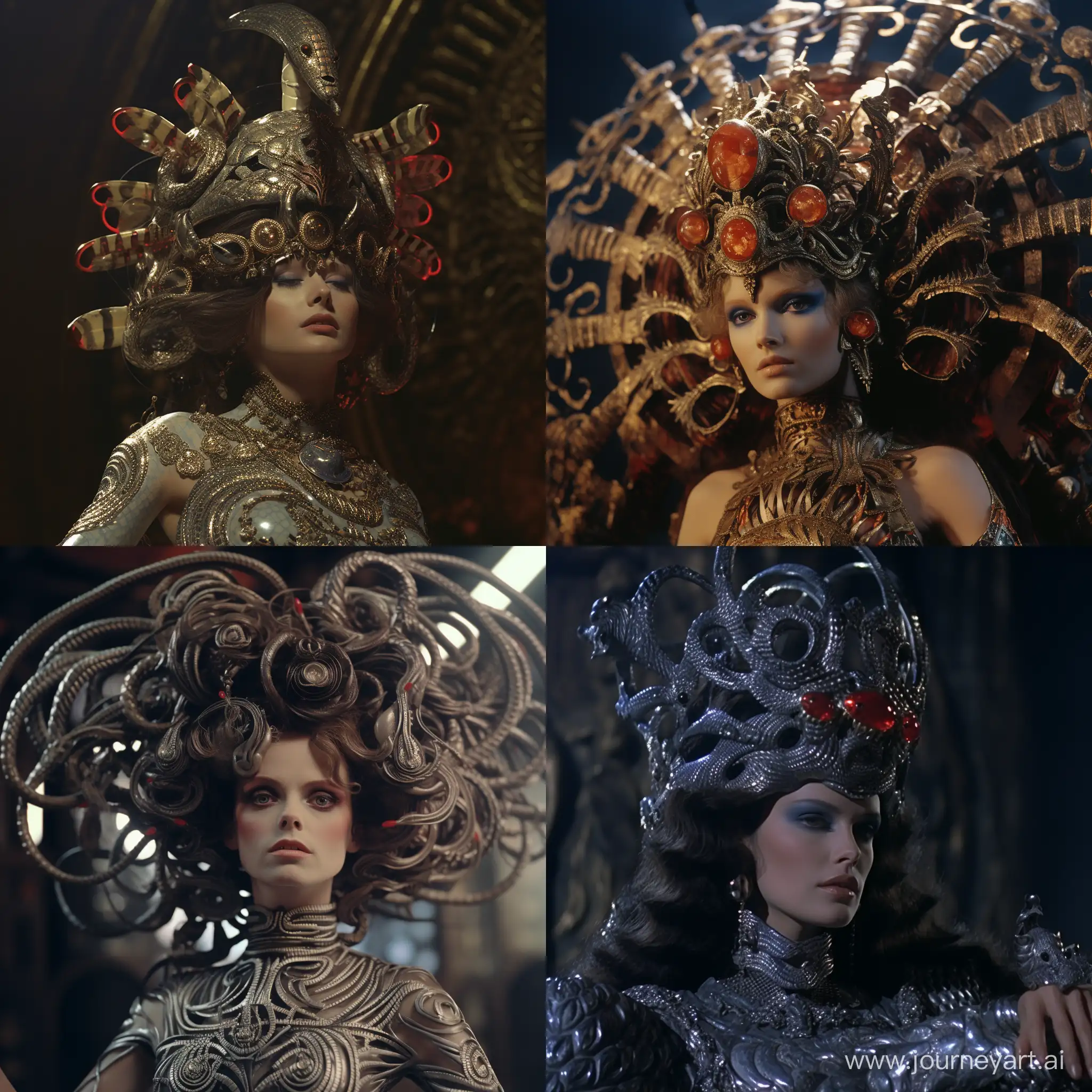 dvd screenengrabs arx fatalis anthropomorphic snake with a woman's face and spiral hair with a crown dark fantasy 1980 style