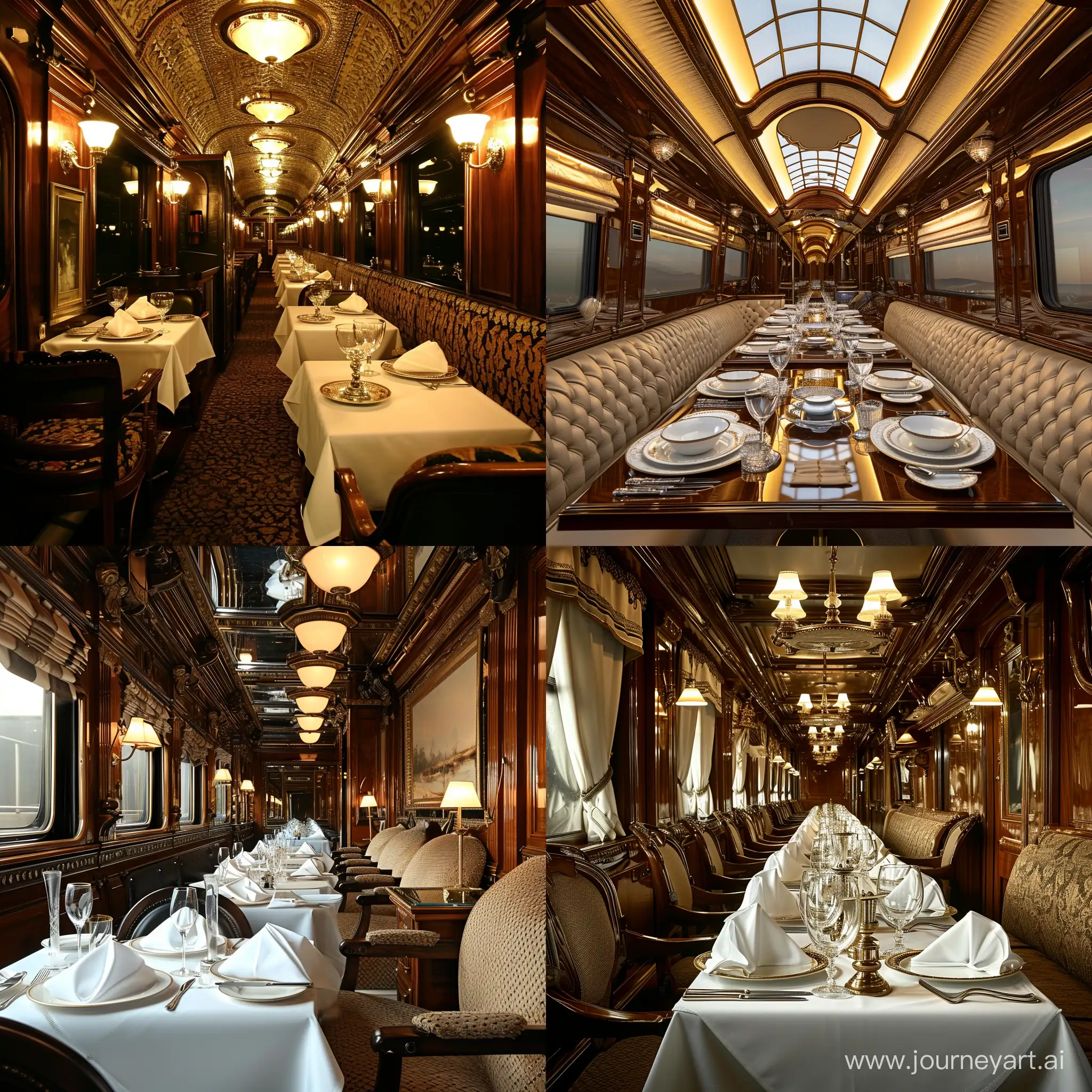 Luxury vintage dining car interior