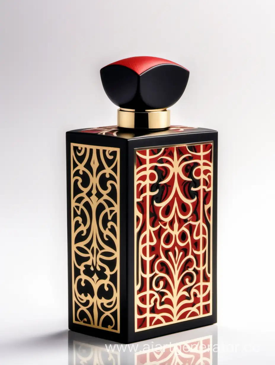 Elegant-Black-and-Gold-Luxury-Perfume-Box-with-Arabesque-Patterns-on-White-Background
