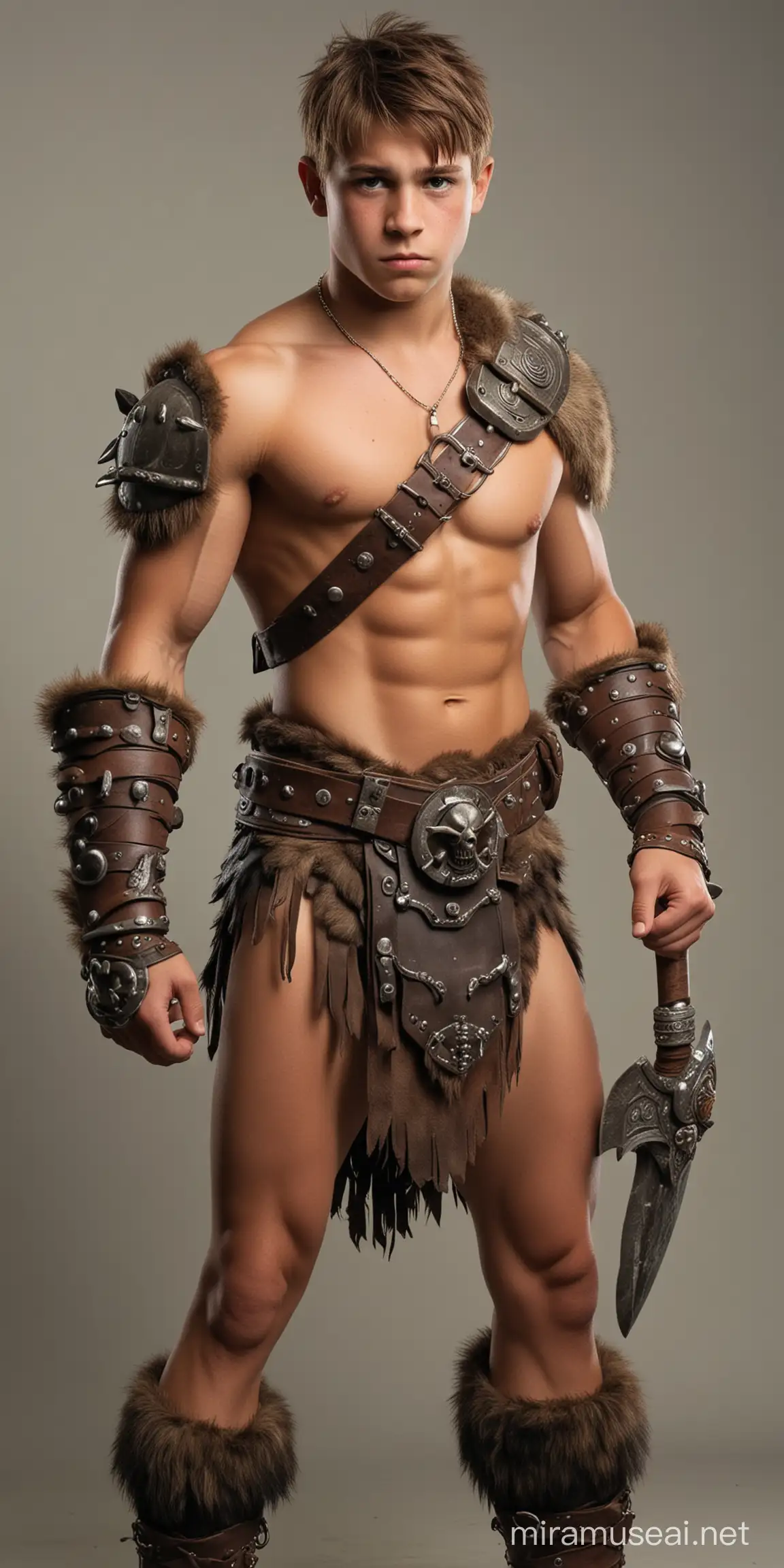Adventurous Teenage Barbarian Warrior in Fantasy Landscape