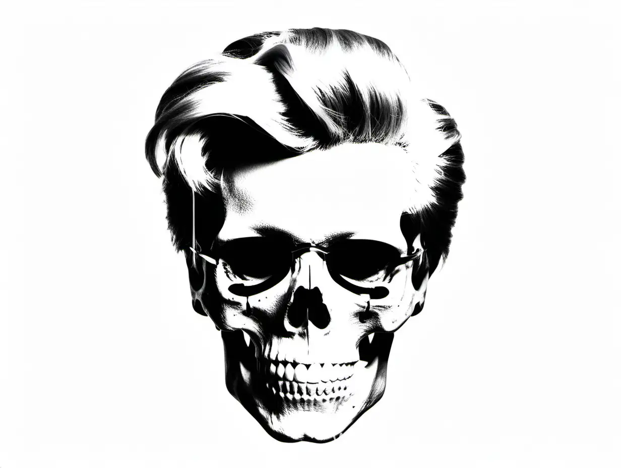 skull head with a andy wharol hairstyle, white background
