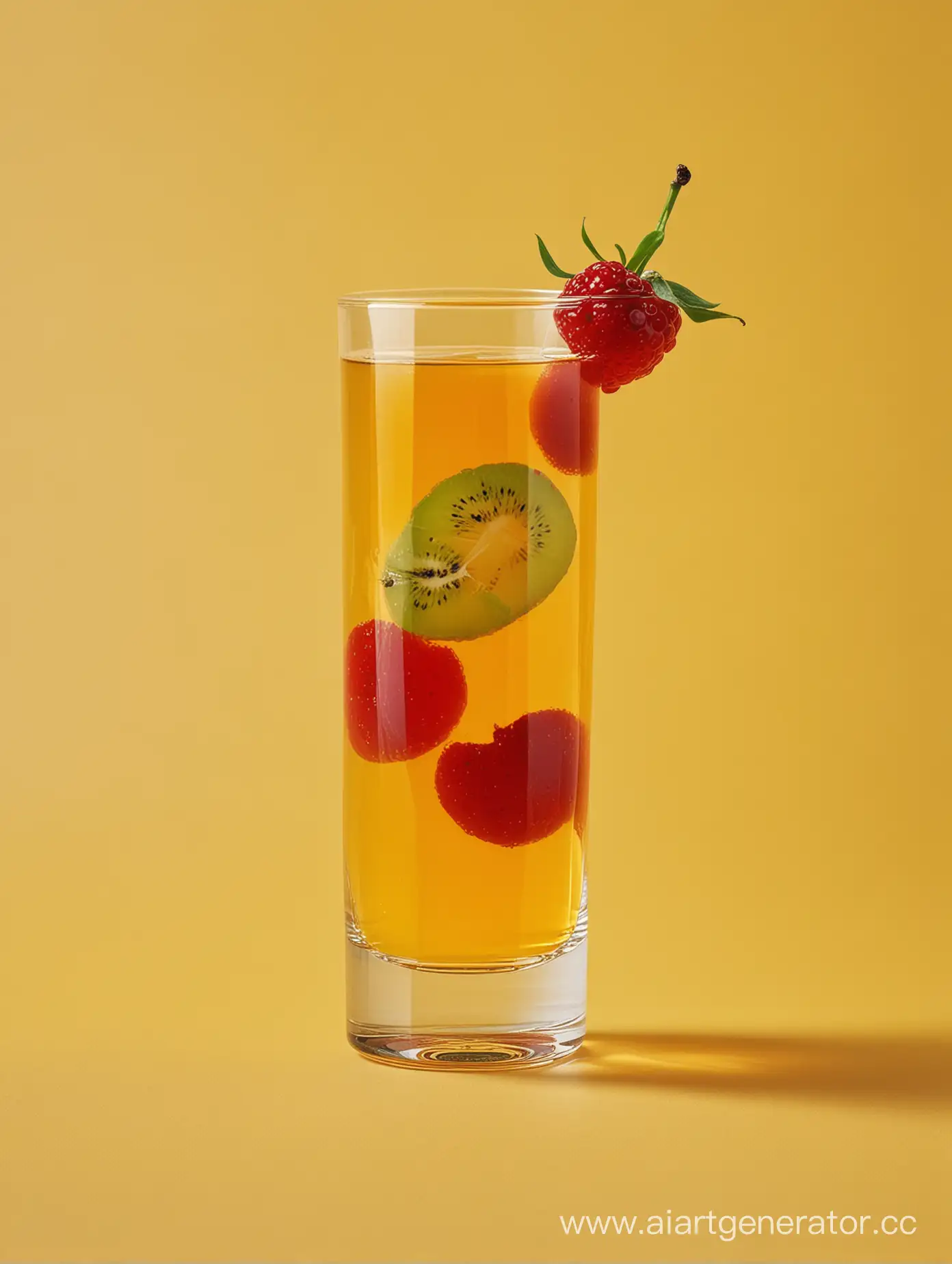 akebi-fruit with juice classic glass on YELLOW GOLD background