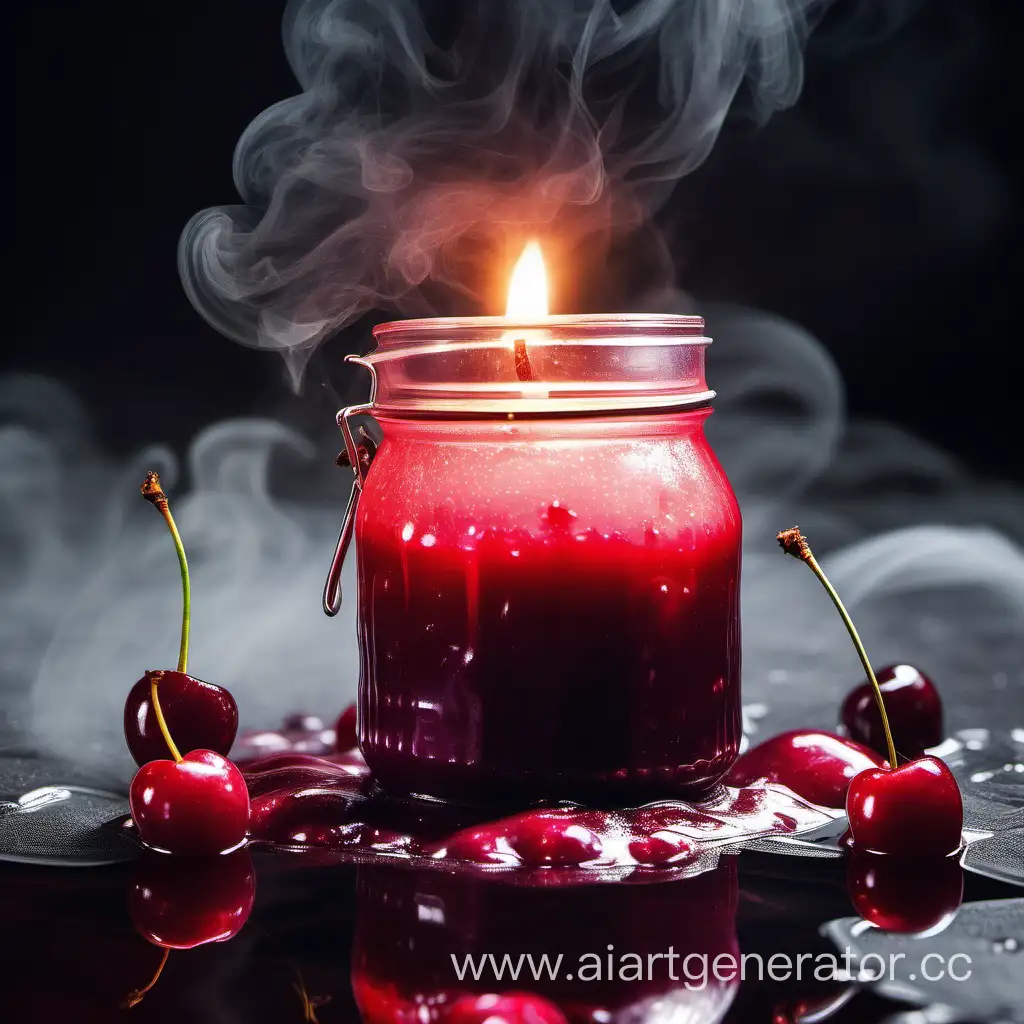 Cherry-Jam-Candle-in-a-Jar-with-Smoky-Atmosphere