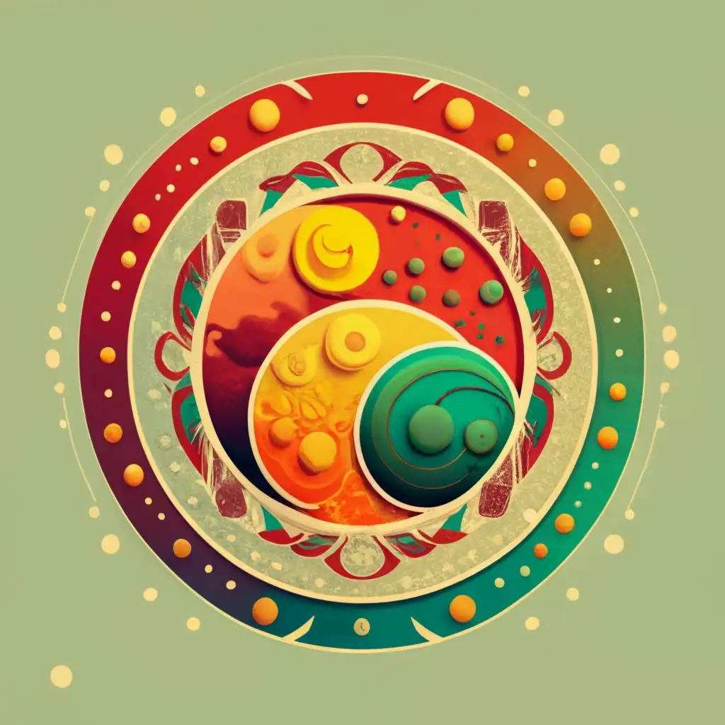 logo, round, circle, with the text "Hindu planets gods in red, green, yellow and red", typography, be used in Religious industry