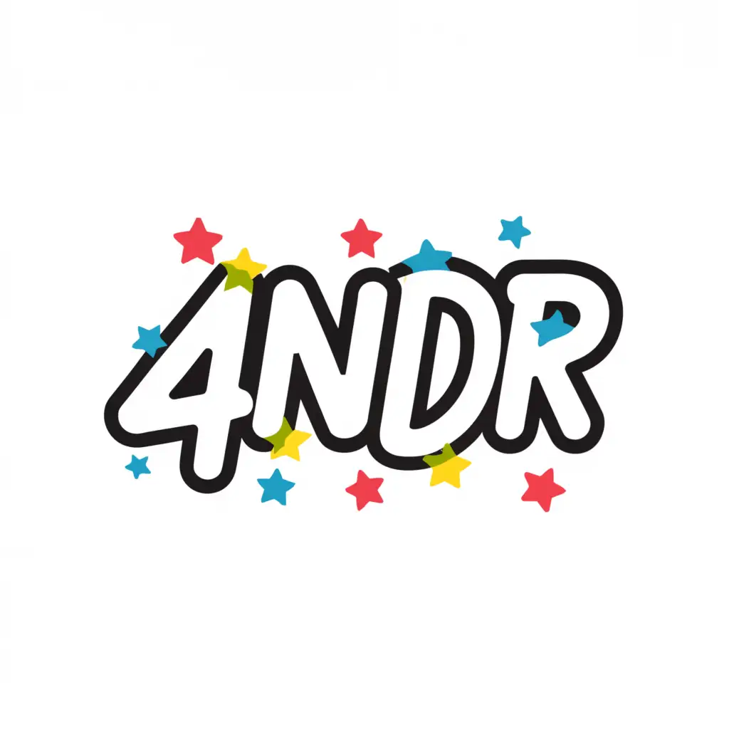 a logo design,with the text '4ndr', main symbol:graffiti outline with quotation marks and stars, Japanese text accent ,Minimalistic, clear background