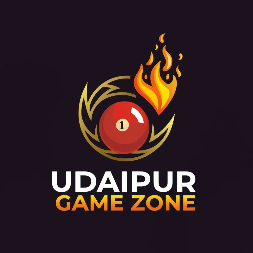 Logo-Design-for-Udaipur-Game-Zone-Dynamic-Snooker-and-Fireball-Emblem