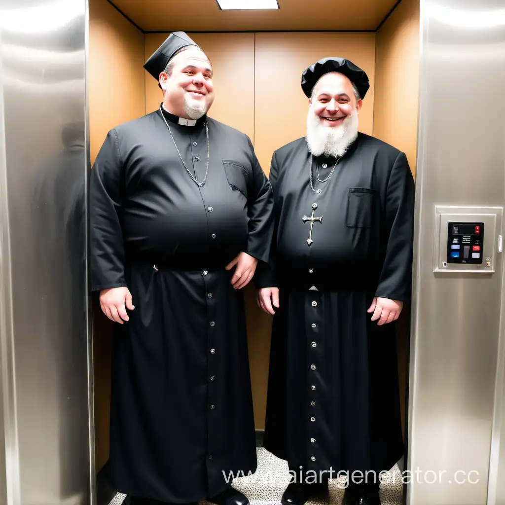 Contemplative-Father-Pigidiy-in-Cassock-and-Cheerful-Rabbi-in-Elevator