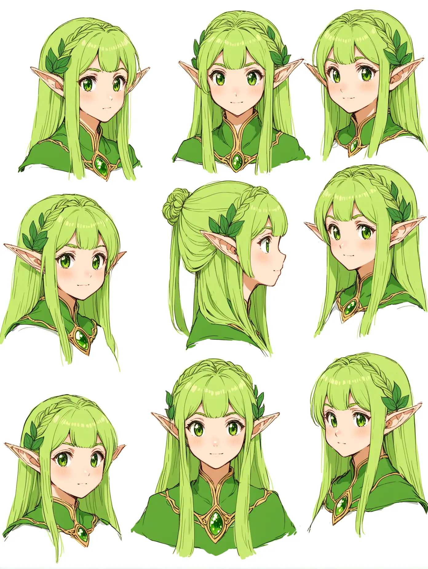 elven hairstyles, hair only, Ghibli, no background