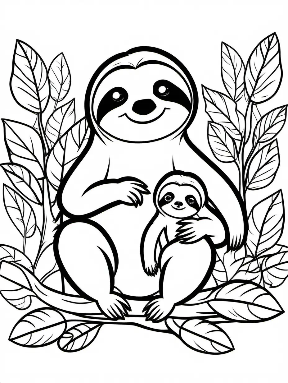 Adorable-Sloth-and-Baby-Coloring-Page-EasytoColor-Line-Art-for-Kids