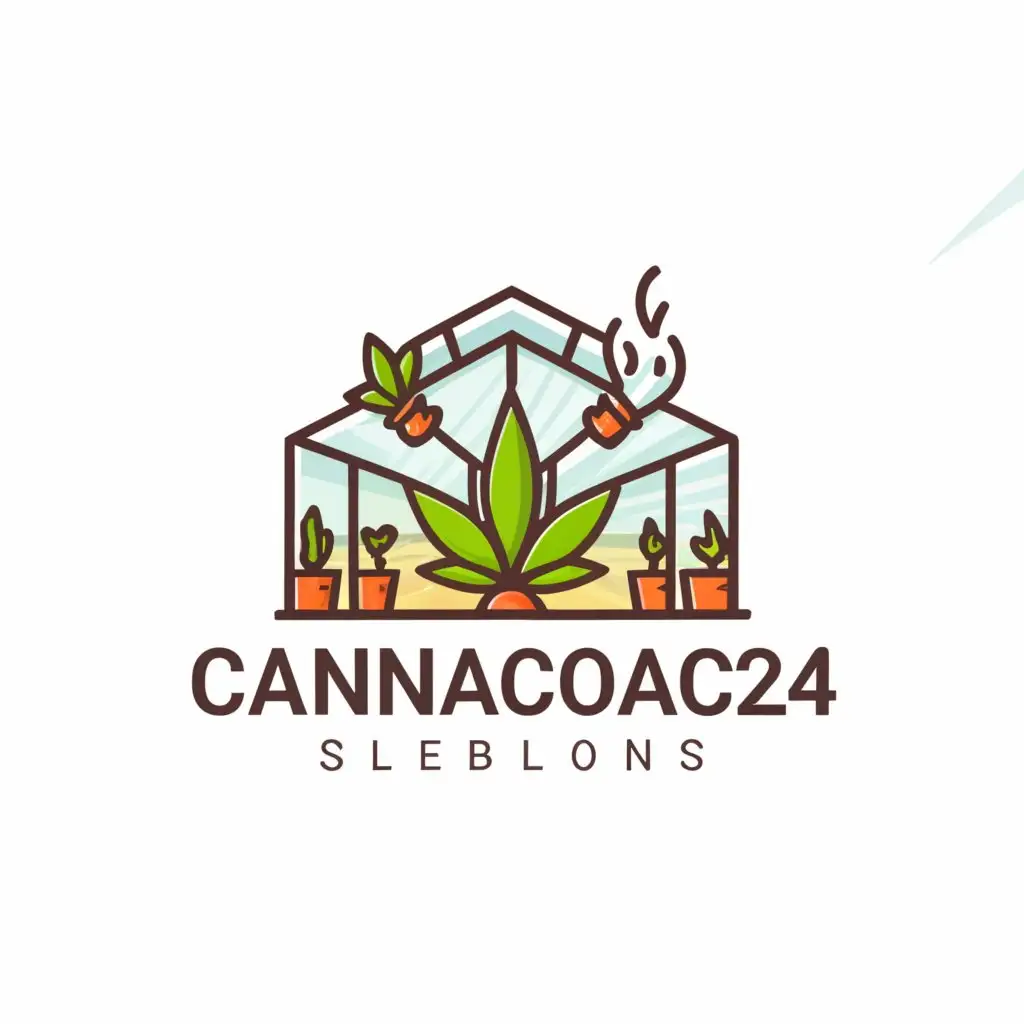 a logo design,with the text "CannaCoach24", main symbol:add a cannabis plant in its flower with thick, sticky buds in a greenhouse,Moderate,clear background