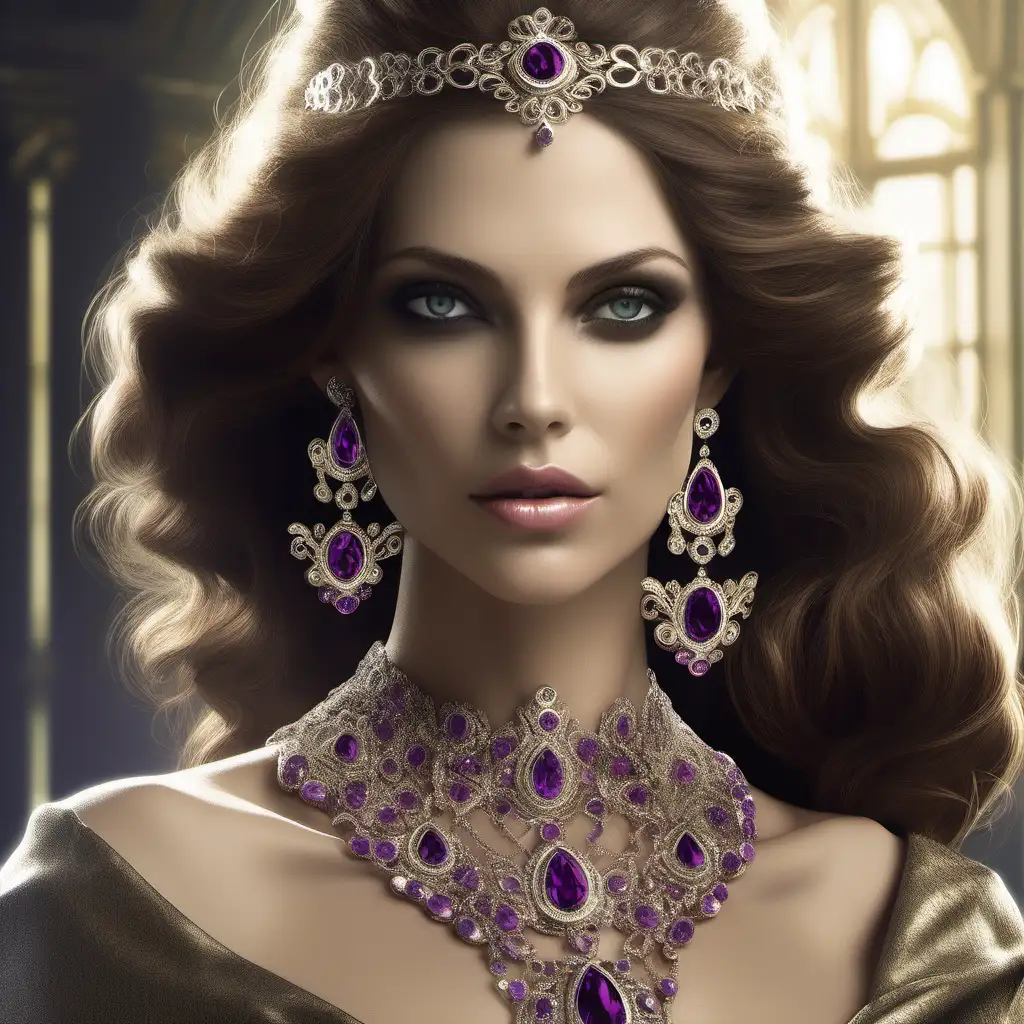Elegant Lady Evelina Captivating Beauty with Silky Hair and Amethyst Eyes