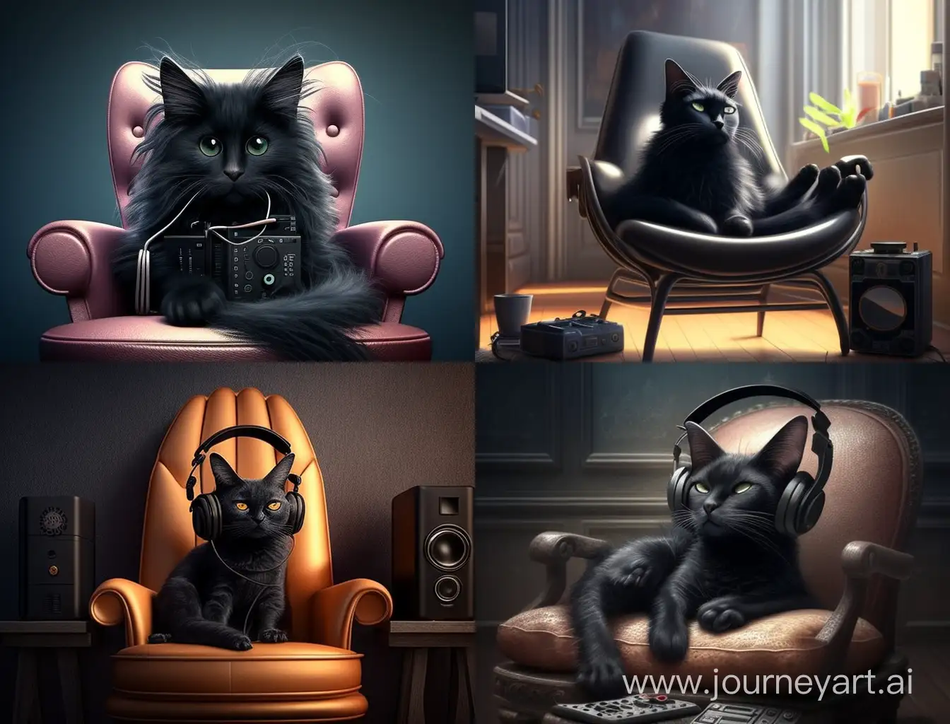 Relaxed-Black-Cat-Enjoying-Music-on-Chair