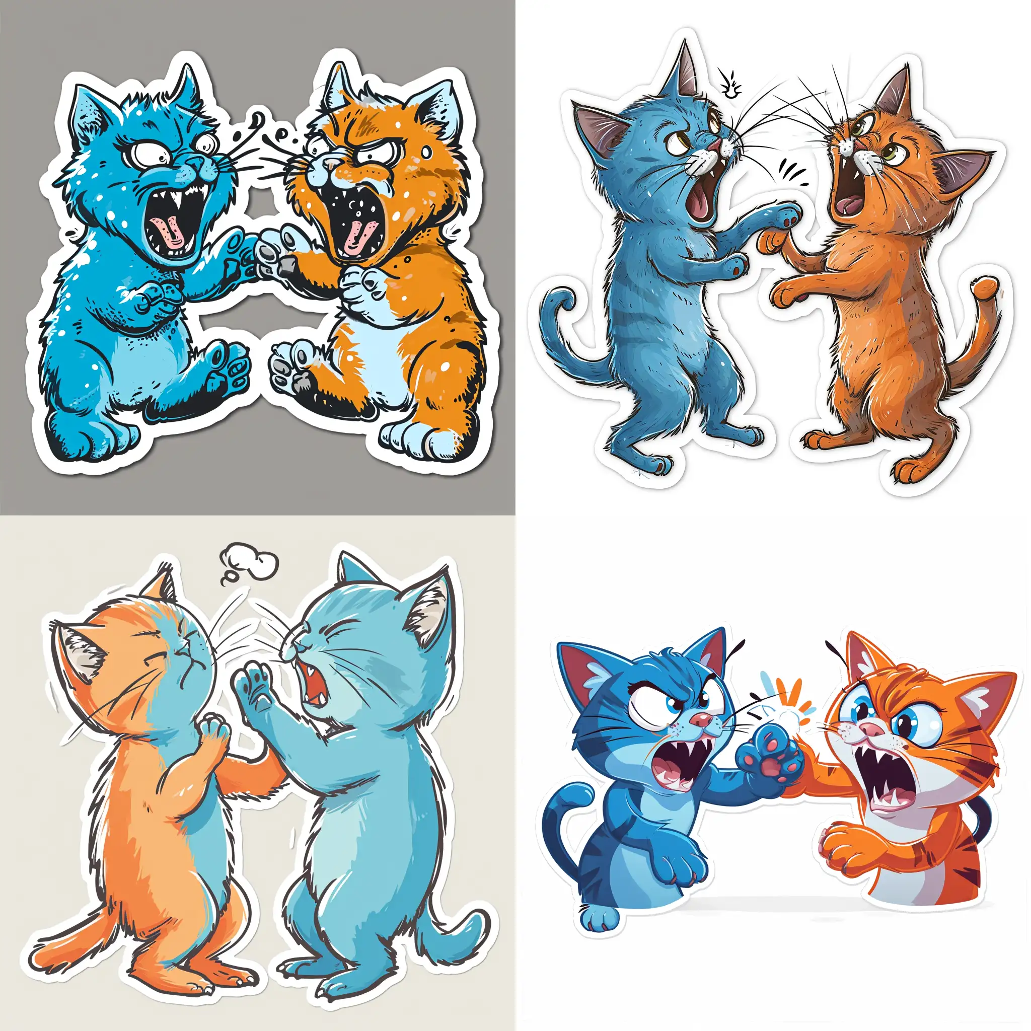 Playful-Blue-and-Orange-Cats-Engage-in-Paw-Combat-with-Insults-Sticker-Art