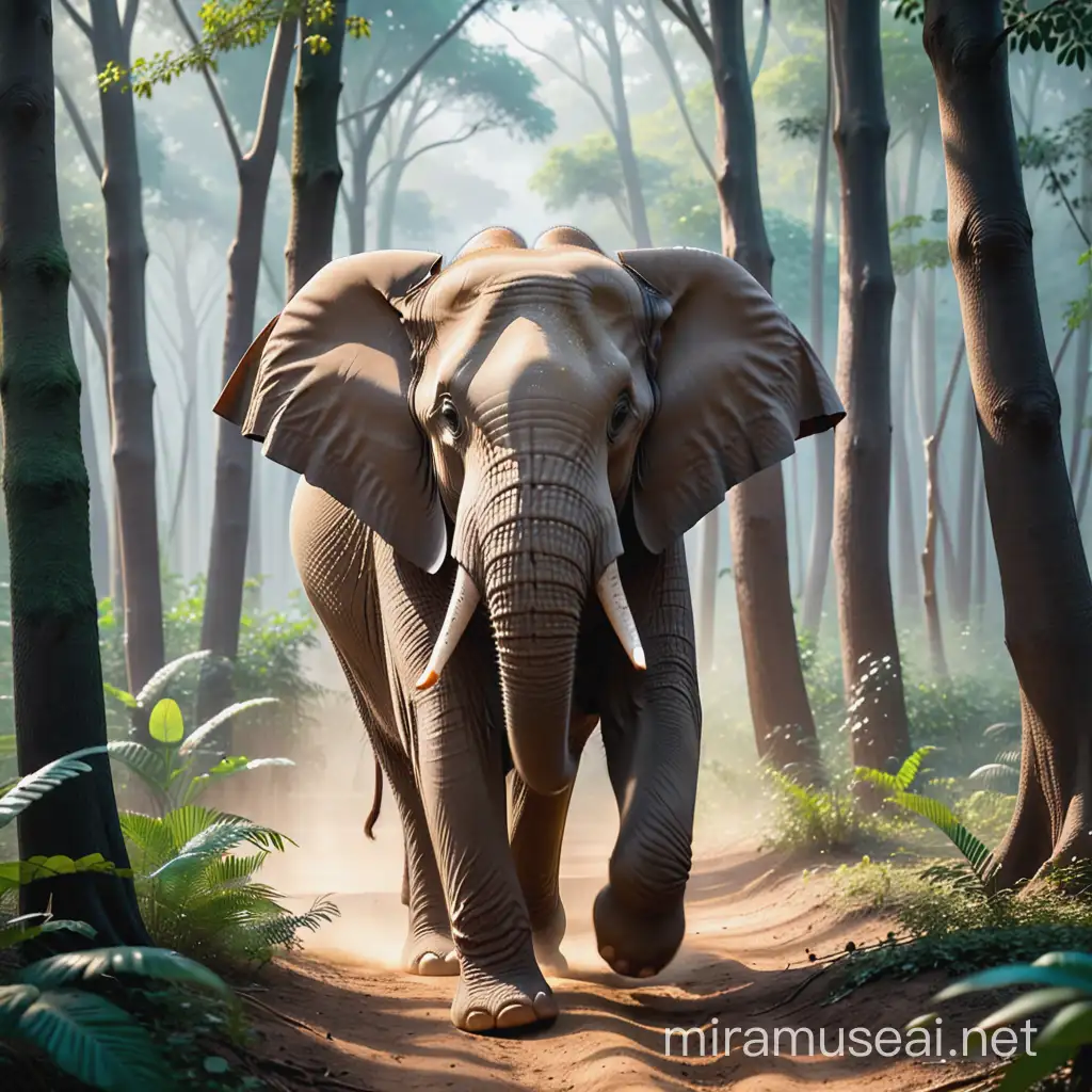 一只大象在森林中走来