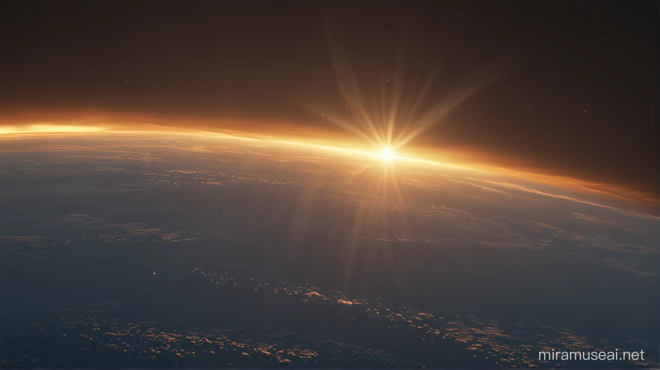 Animated depiction of sunlight scattering through Earth's atmosphere, separating into different colors