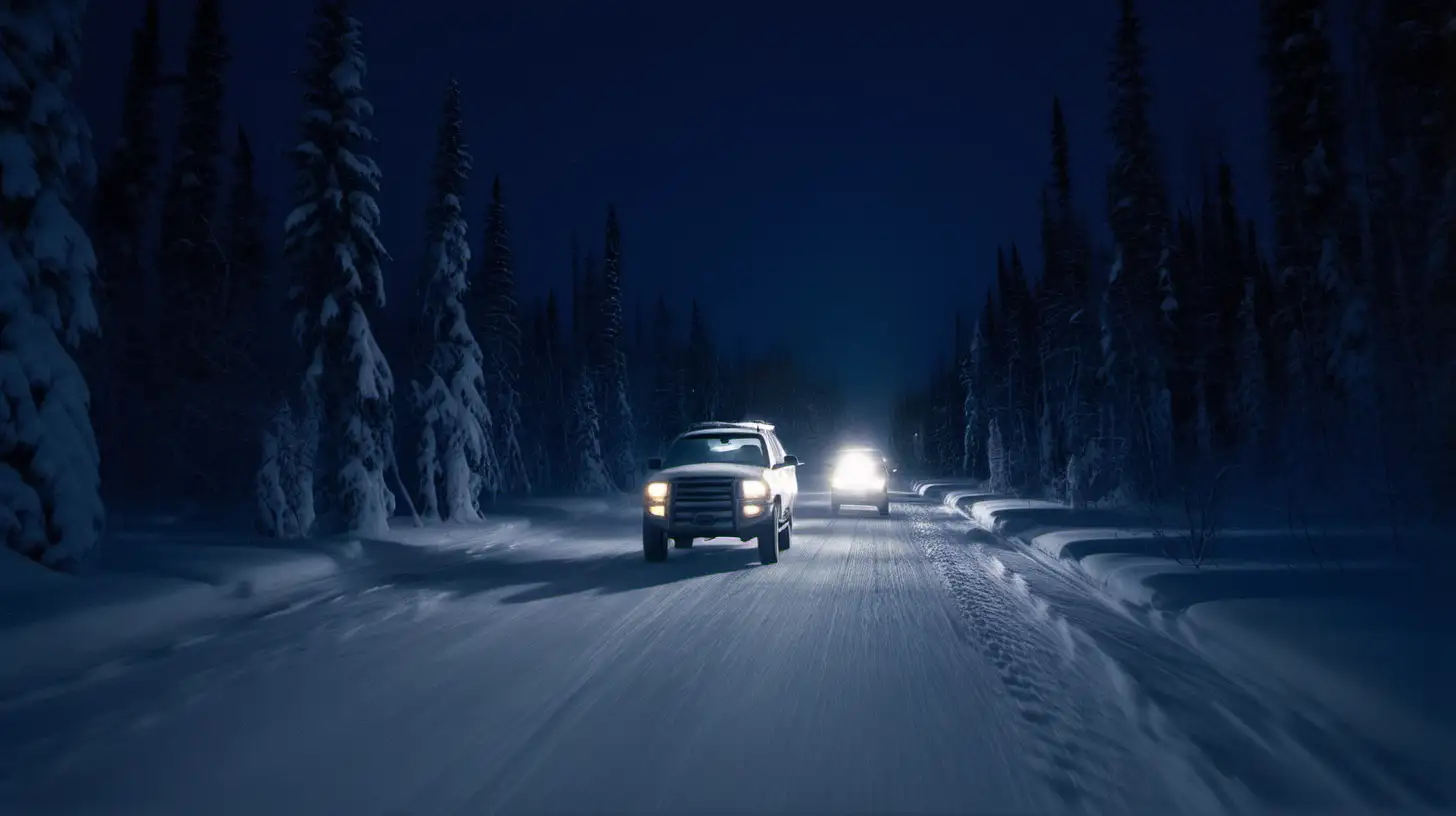 Snowy Night SUV Drive through Alaskas Winter Wonderland