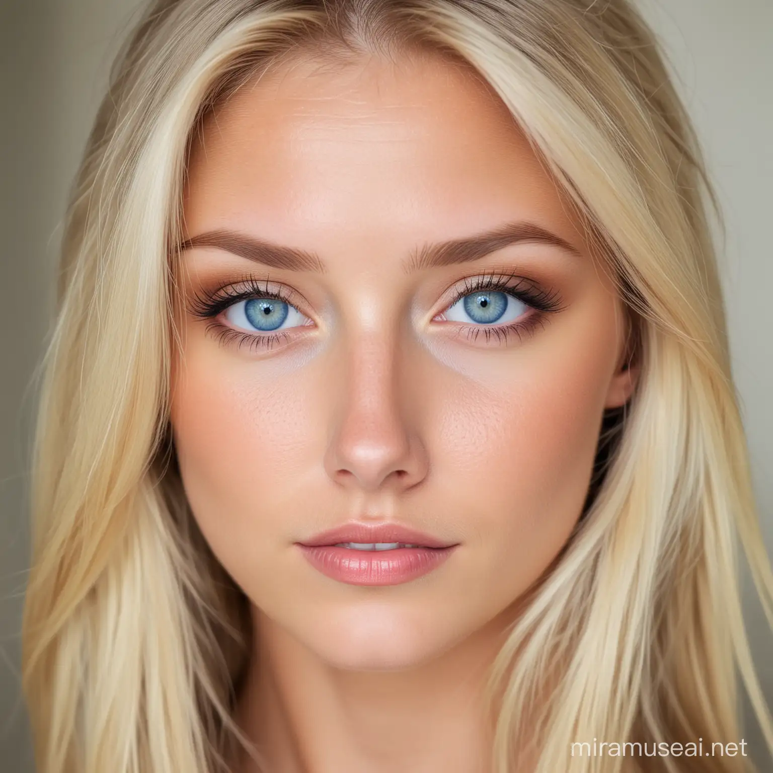 Stunning Young Blonde Woman with Mesmerizing Blue Eyes