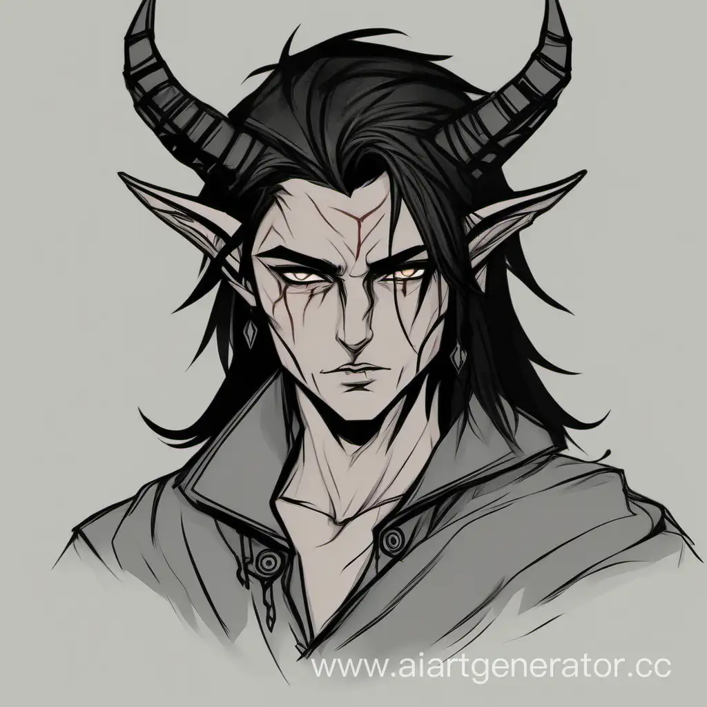 Mysterious-Brunette-Mage-Contemplates-Secrets-with-Scar-and-Horns