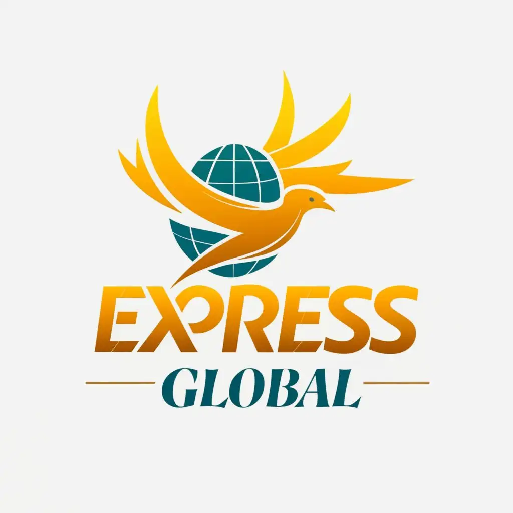 LOGO-Design-For-Express-Global-Elegant-Bird-of-Paradise-and-Globe-in-Black-Gold-Typography