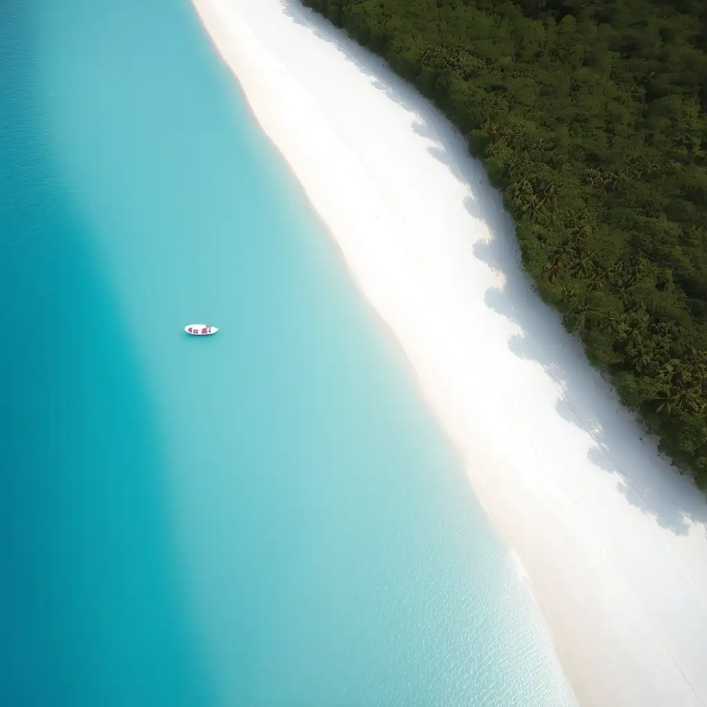 Tropical Island Paradise Aerial View of Desolate White Sand Beach
