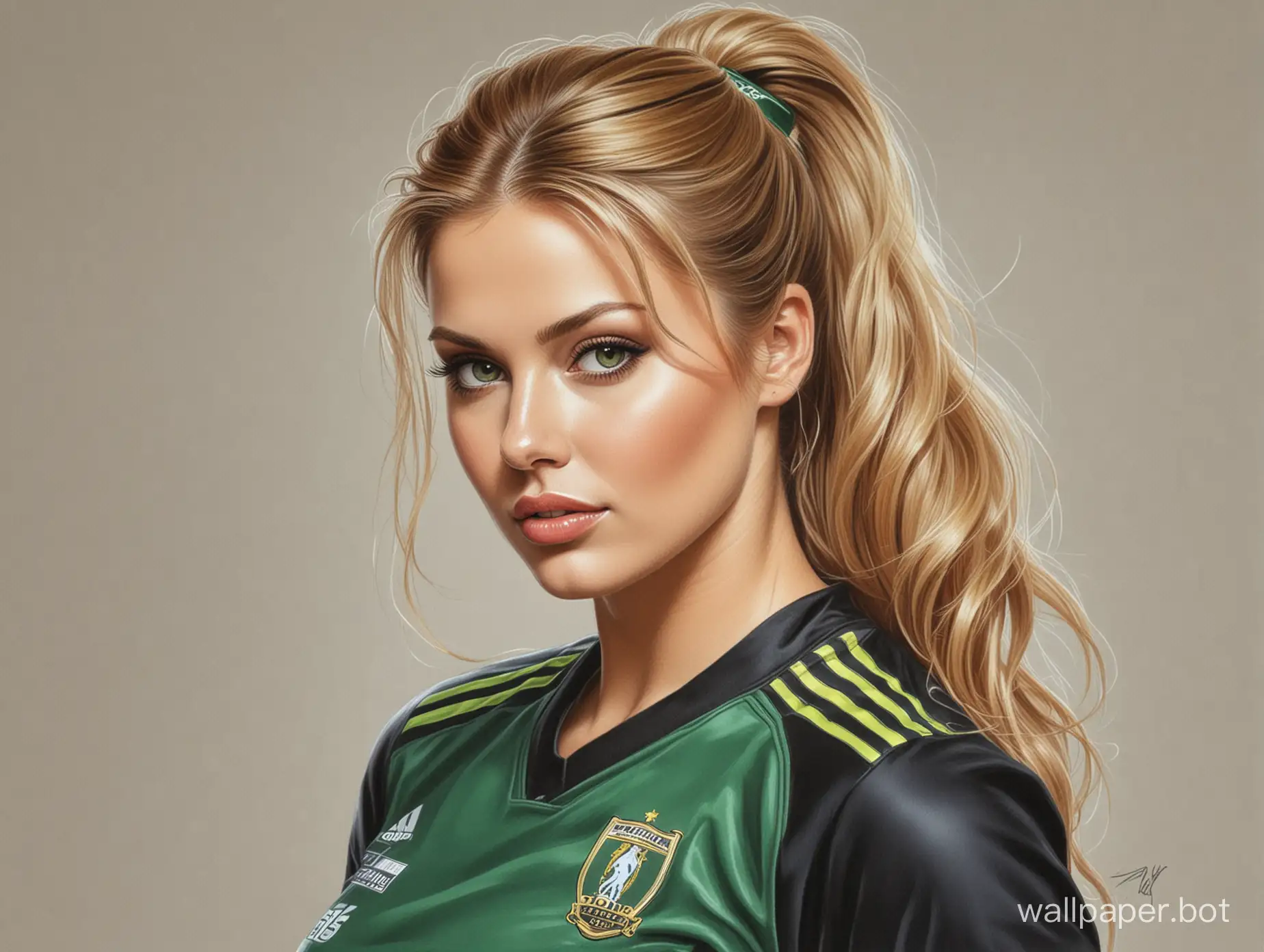 Sketch-of-Anna-Semenovich-20YearOld-with-Light-Hair-in-BlackGreen-Soccer-Uniform-Boris-Vallejo-Style-Portrait