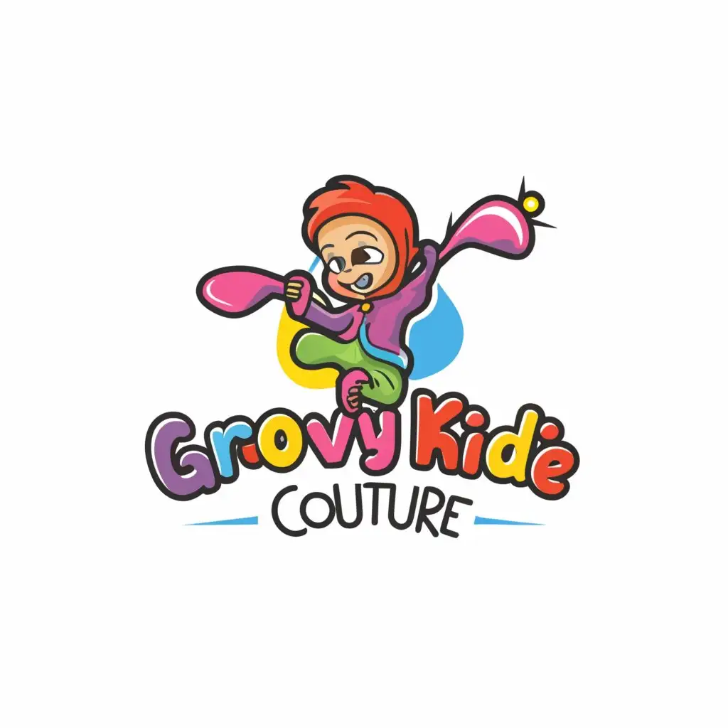 a logo design,with the text "Groovy Kiddie Couture", main symbol:Kids cool clothings,Moderate,be used in Home Family industry,clear background
Use many kids and the word should be groovy
