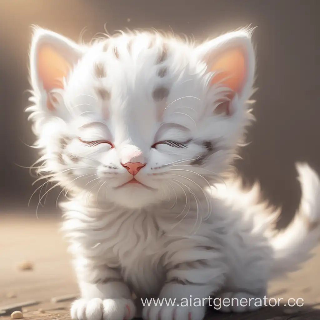 маленький белый котенок с закрытыми глазами