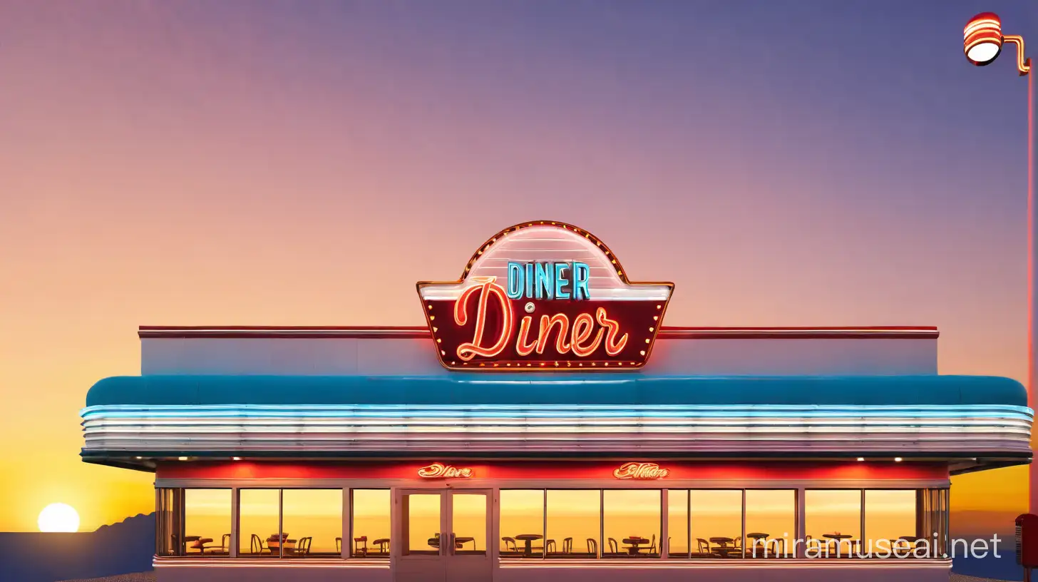 Retro Diner Exterior at Sunset Nostalgic Facade Front